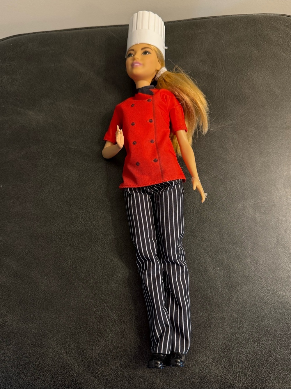 Mattel 2016 Doll Chef Outfit - Red Jacket with Black & White Pinstripe Pants New